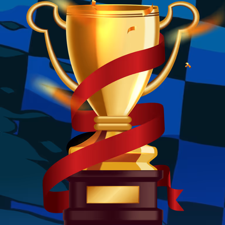 Golden trophy with red ribbon representing Betski Casino’s exclusive game promotions and jackpot offers.