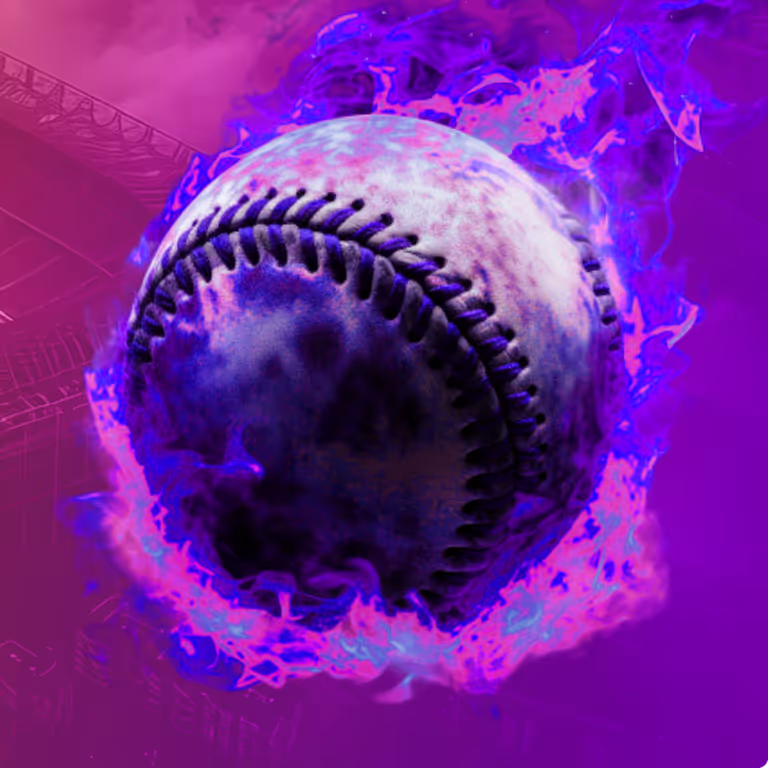 Baseball engulfed in neon flames representing Betski sports betting excitement and high-energy gameplay.